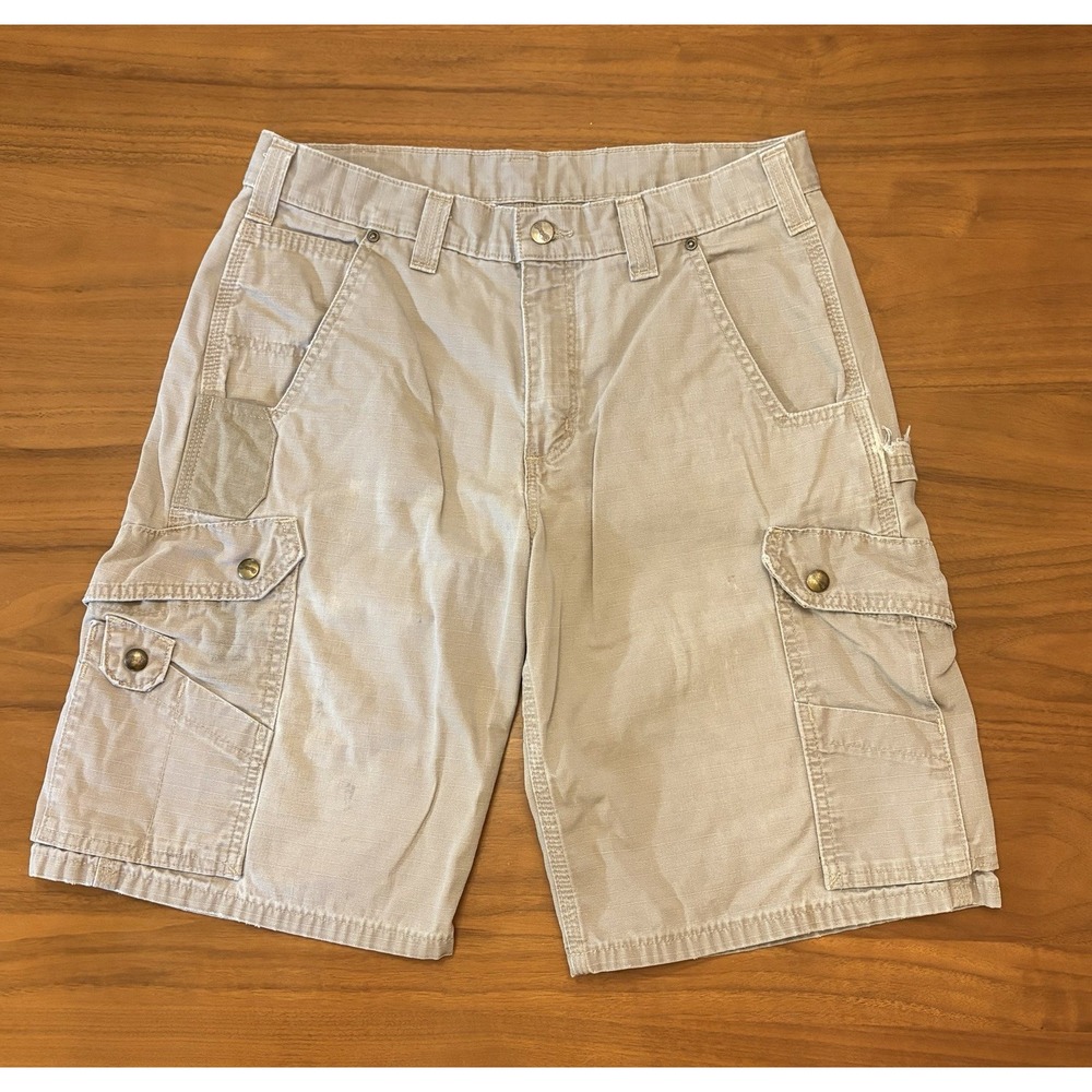 CARHARTT B357 Cargo Carpenter Shorts Mens 32 Beige Ripstop Canvas Work Utility